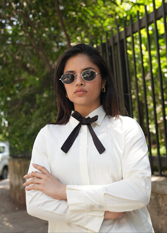 Women's cream shirt elevated formalwear — clean minimal front — Twelve