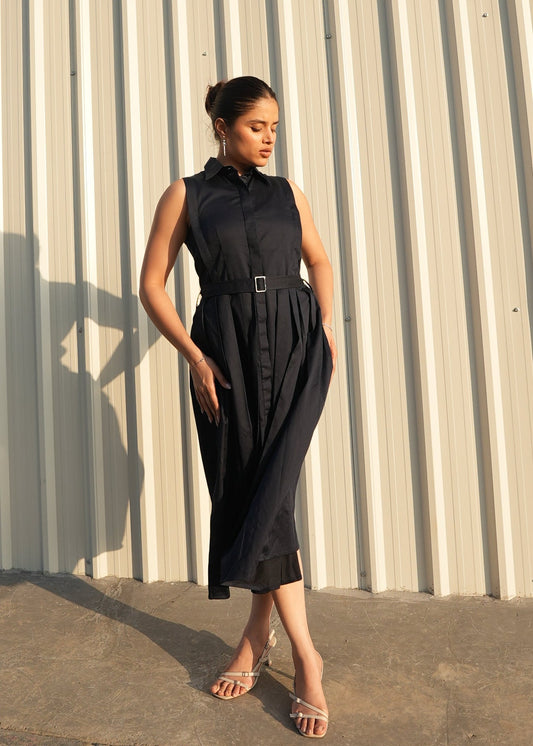 Pleated shirt dress women India — knife pleats belted waist — Twelve