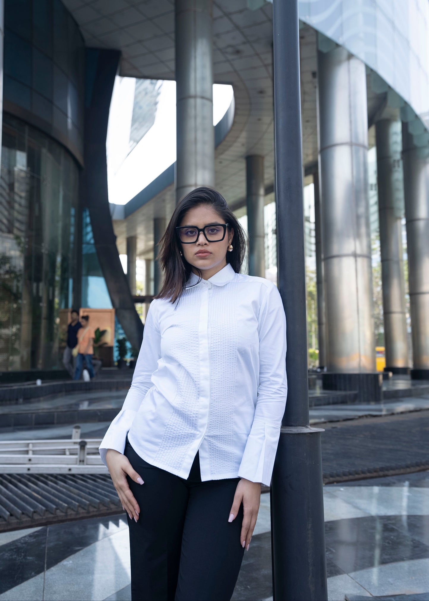 Women's white formal shirt full length — tailored structured fit — Twelve India