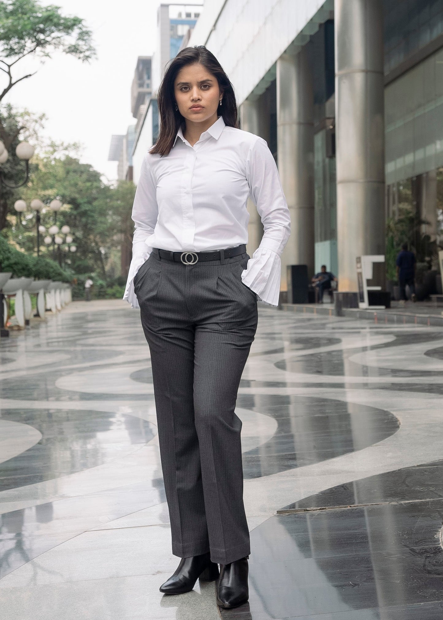 Women's white formal shirt full length — moisture wicking fabric — Twelve India