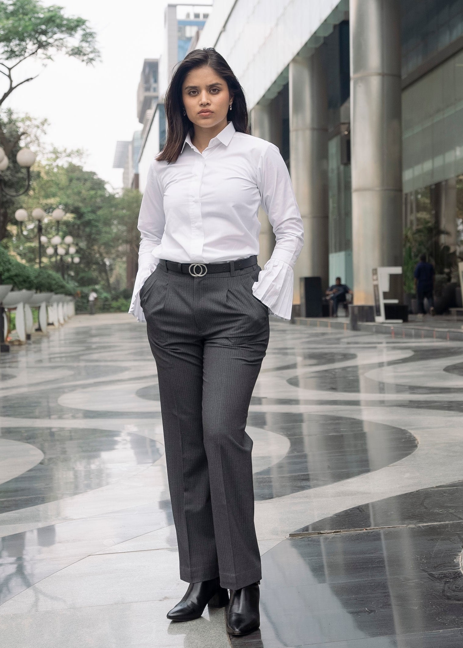 Women's white formal shirt full length — moisture wicking fabric — Twelve India