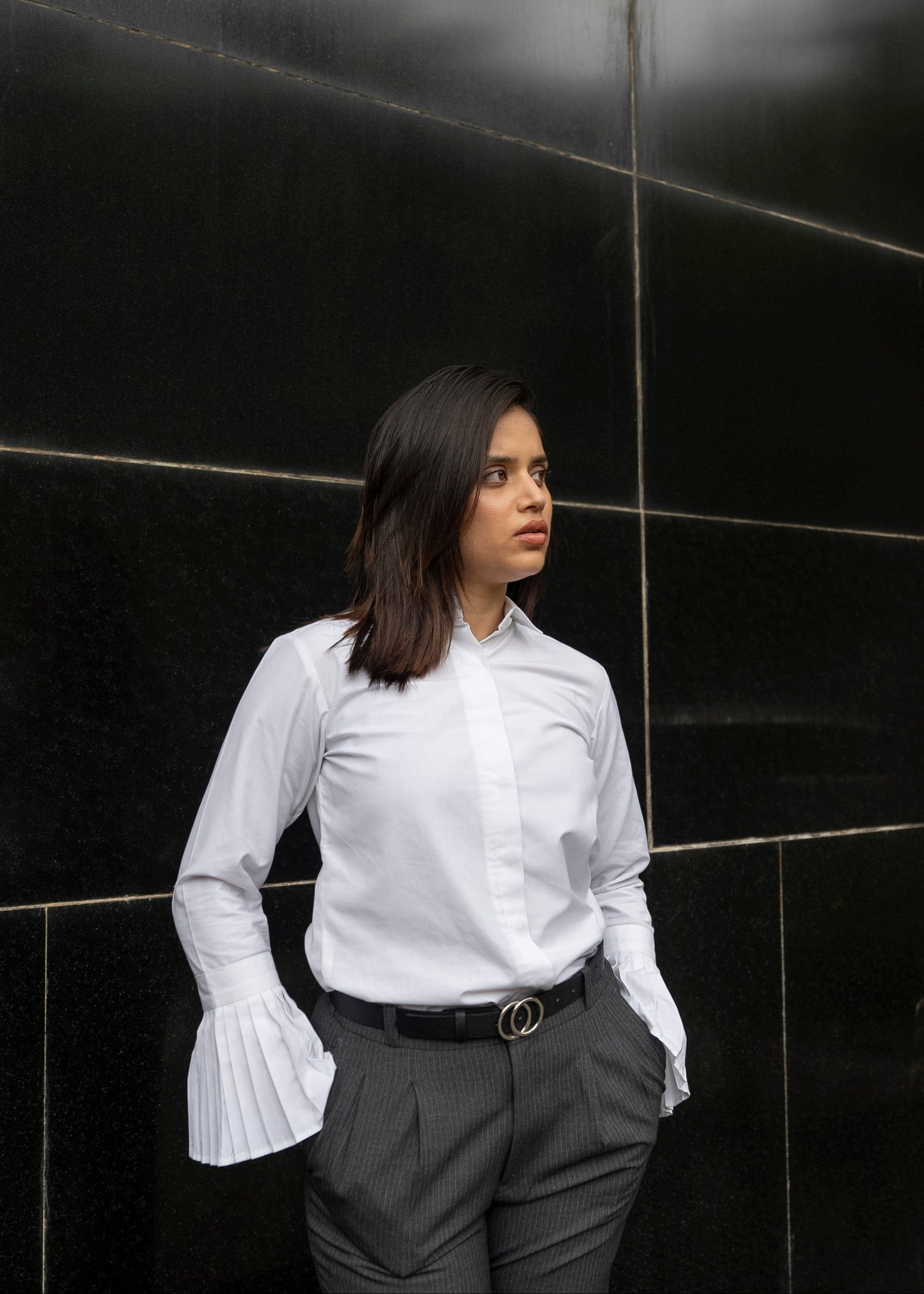 Structured white shirt women concealed placket — tailored fit — Twelve India