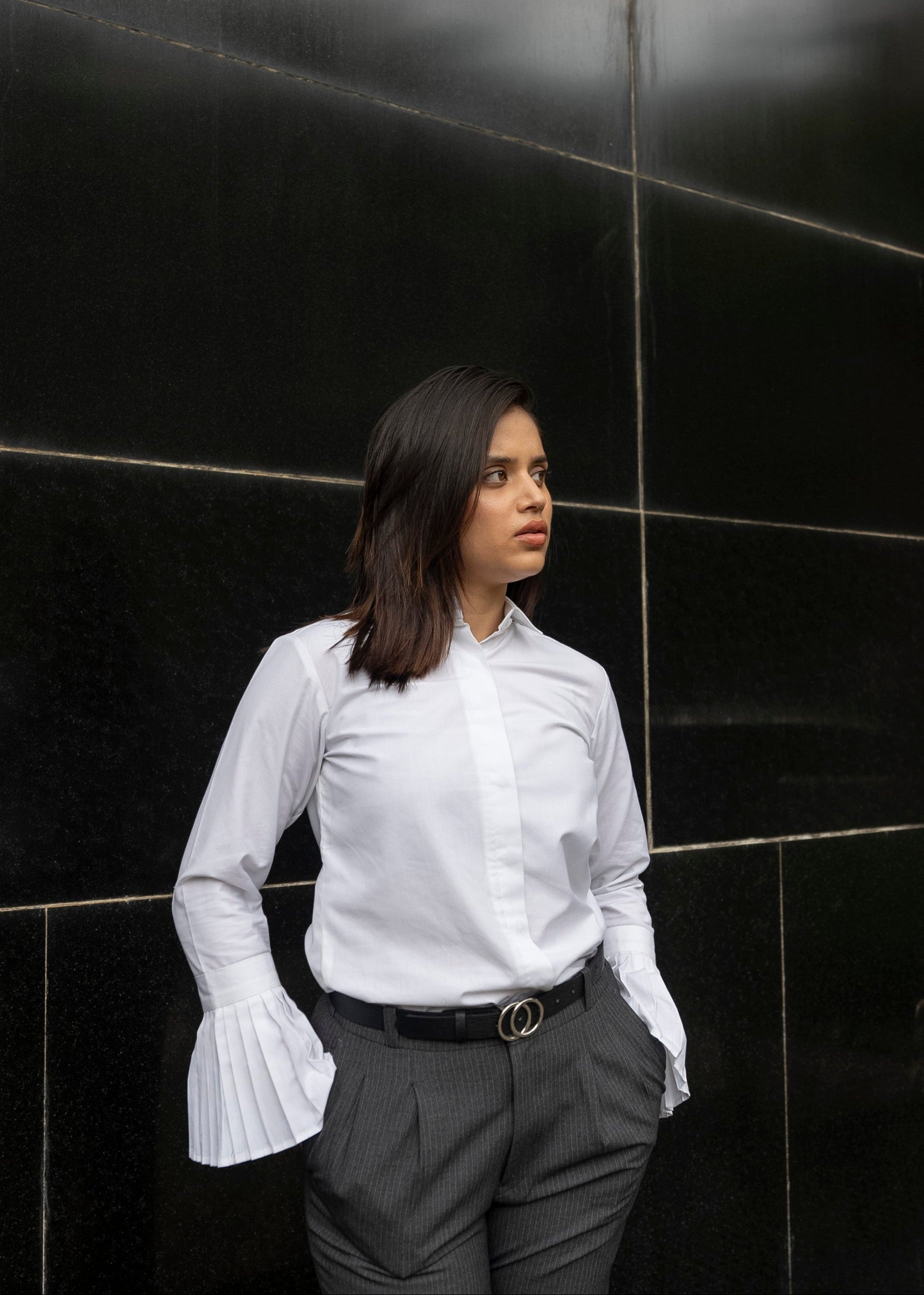 Structured white shirt women concealed placket — tailored fit — Twelve India