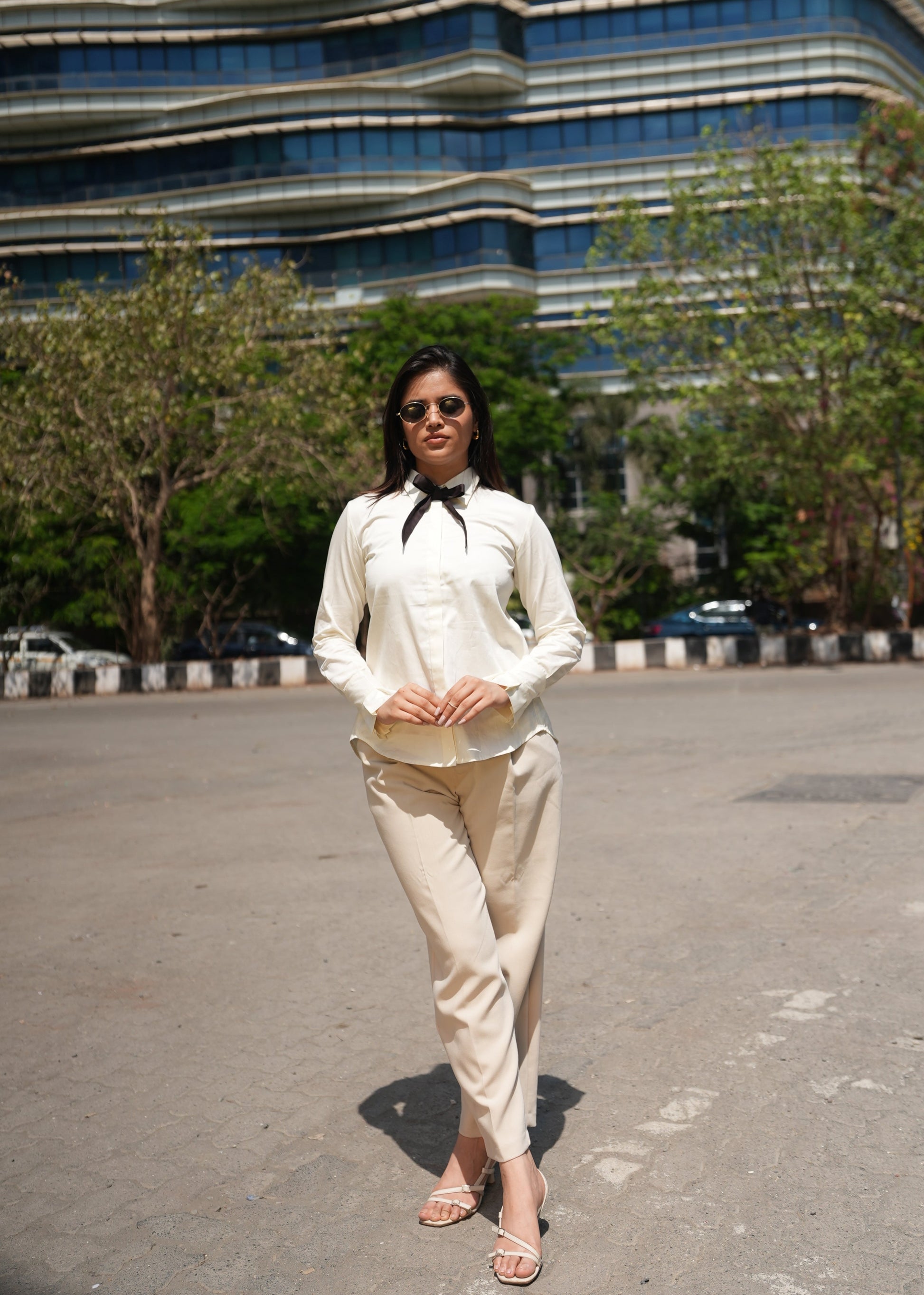 Cream women's shirt full length styled — back pleat formal shirt — Twelve