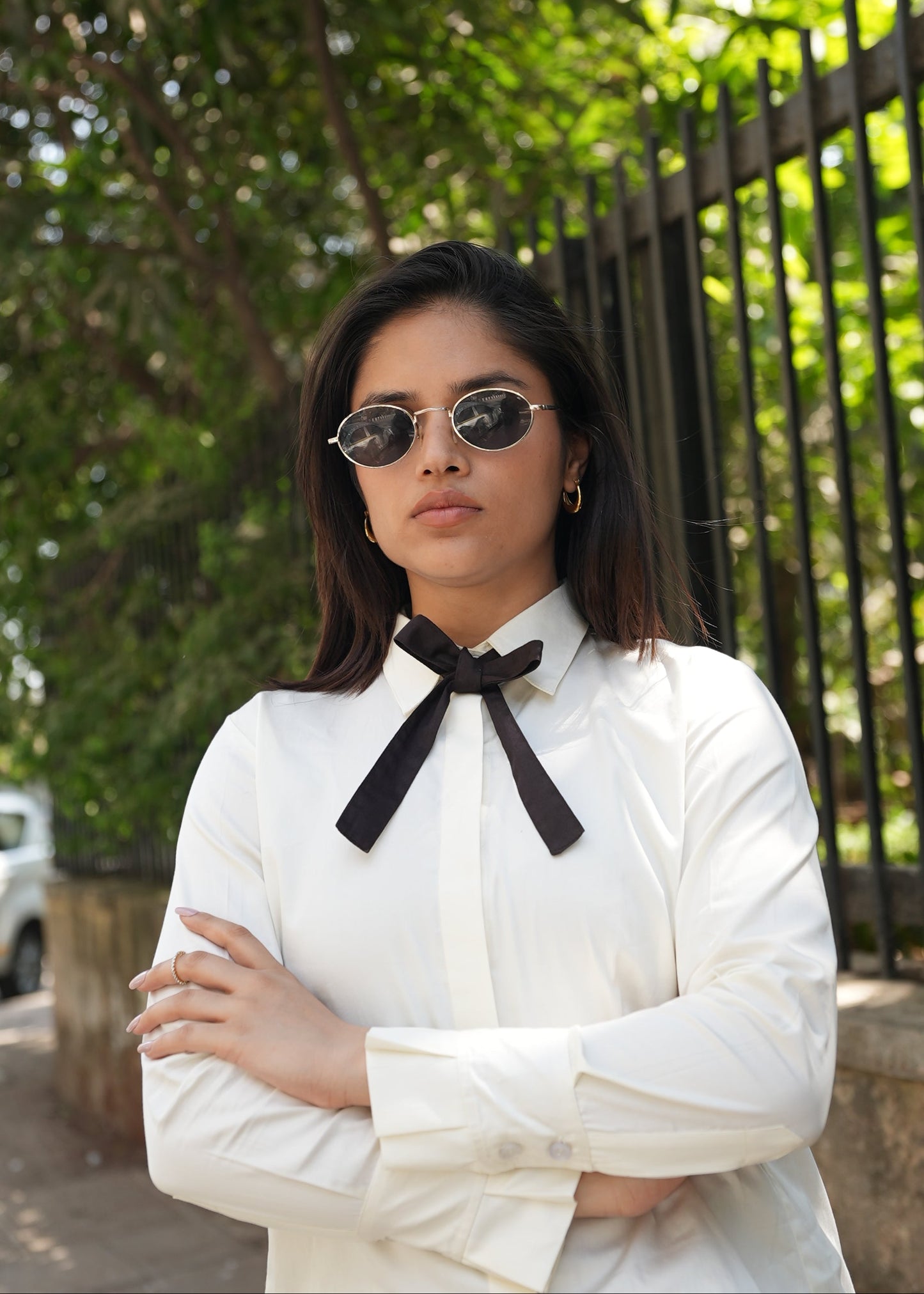 Women's cream shirt elevated formalwear — clean minimal front — Twelve