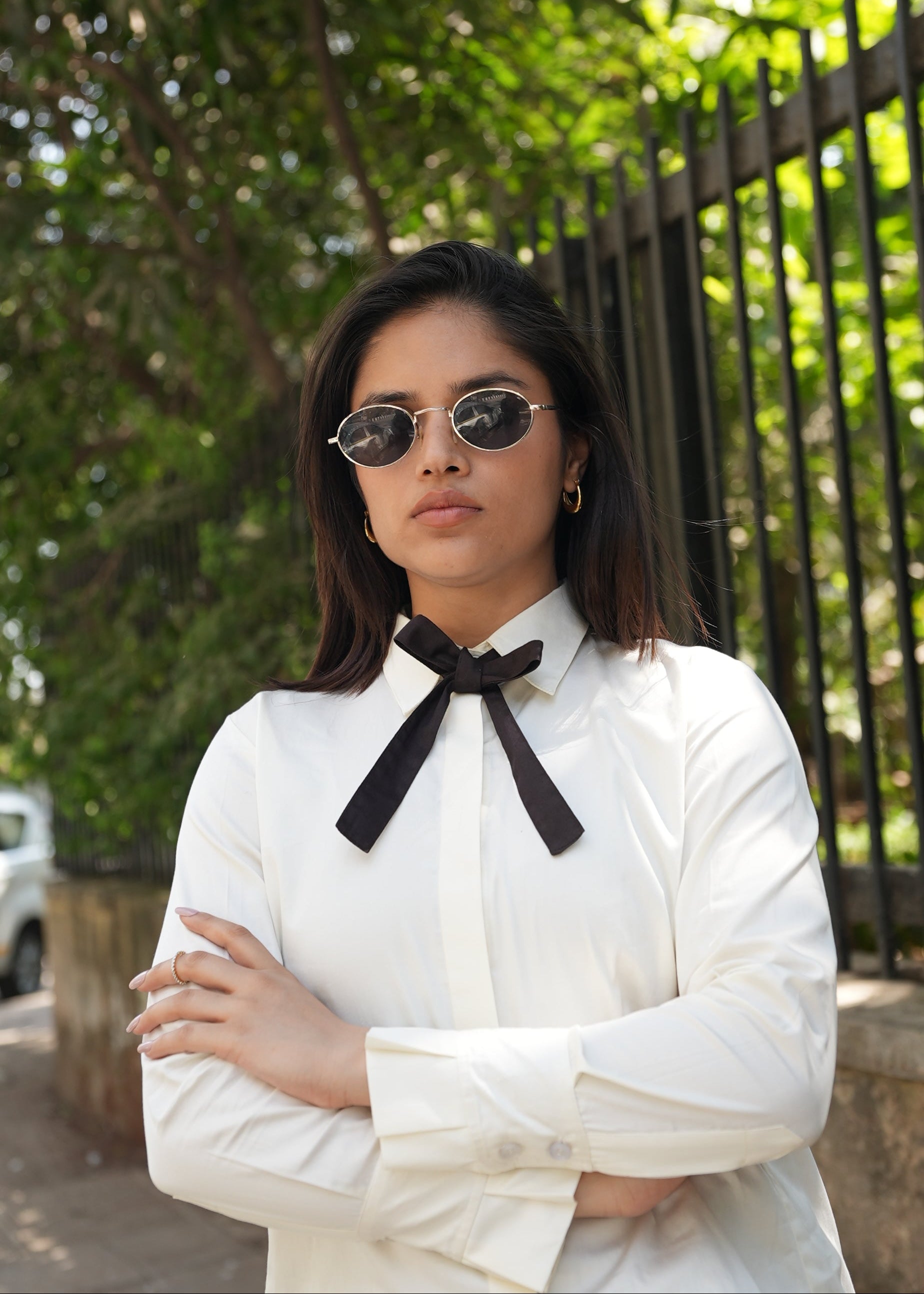 Women's cream shirt elevated formalwear — clean minimal front — Twelve