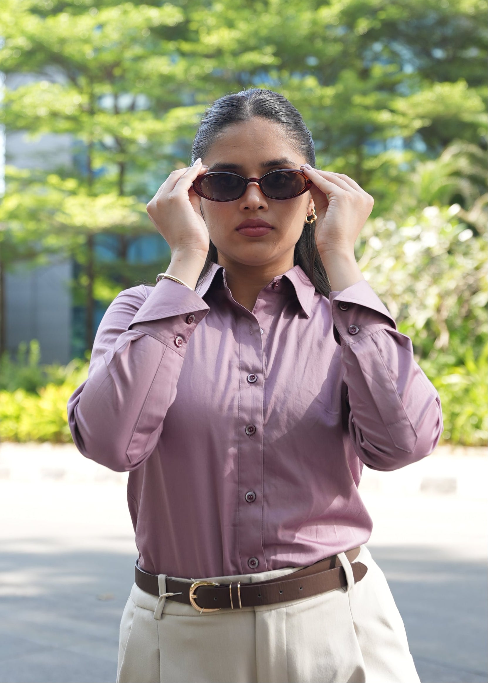 Classic collar mauve shirt women — structured formal — Twelve India