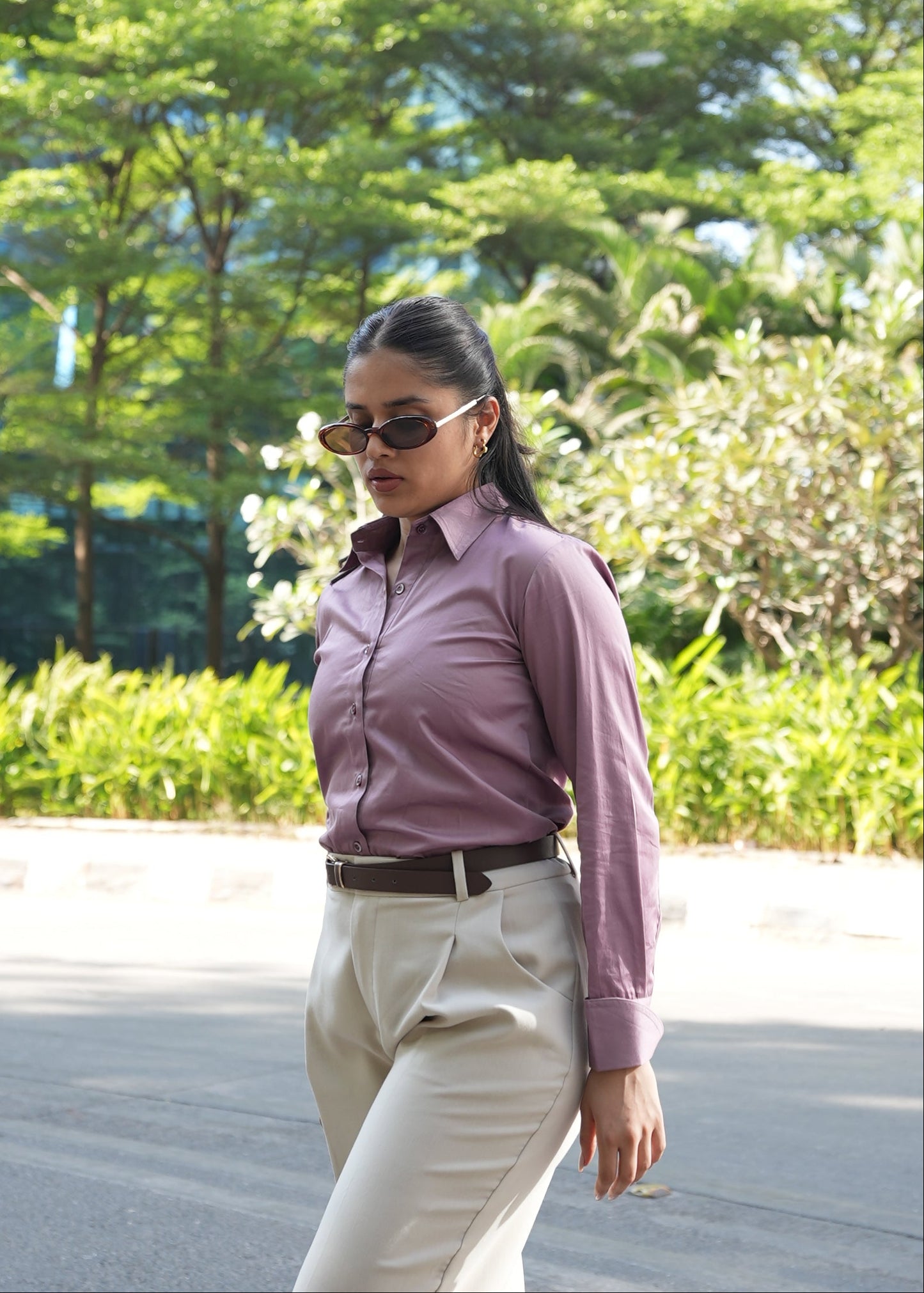 Muted mauve formal shirt women India — tailored structured fit — Twelve
