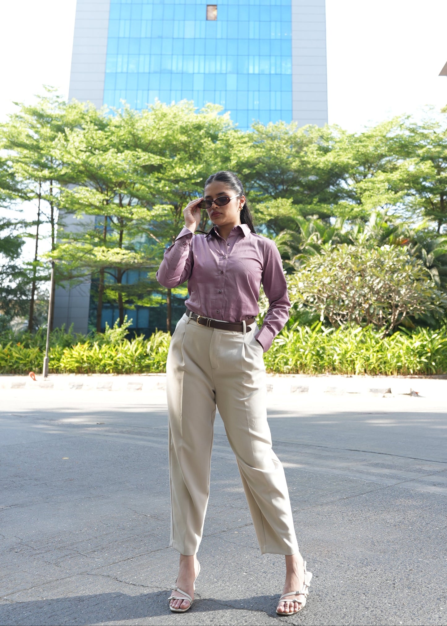 Mauve women's formal shirt full length — elevated formalwear India — Twelve